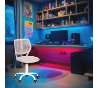 FurnitureR Compact Kids Gaming Chair, Hollow PP Backrest, Ajustable Height, Ergonómico Swivel Sponge Seat, 5-Wheel Iron Base, for Teen & Children Drawing, Gaming, Classroom, MORANDI Rose, 38,5 x 40 x
