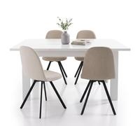 FurnitureR Conjunto de comedor con mesa de almacenamiento y 4 sillas giratorias, tela beige