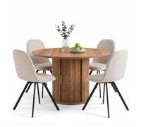 FurnitureR Conjunto de comedor redondo de 120 cm con 4 sillas giratorias y espacio de almacenamiento