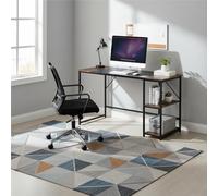 FurnitureR - Escritorio Grande, 120 cm, Madera y Metal, 2 estantes de Almacenamiento Integrados, Ajuste de Altura, Bandeja de diseño Retazos en Retro, Color marrón y Negro, Ideal para teletrabajo