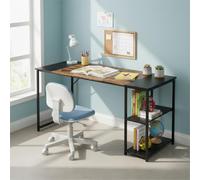 FurnitureR - Escritorio para habitación Infantil, 120 x 60 cm, Bandeja Bicolor, Retro, marrón y Negro, 2 estantes Laterales, Ajuste de Altura, Estructura de Metal, Grandes Espacios de Almacenamiento