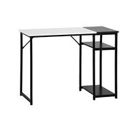 FurnitureR Escritorio para Ordenador (L-100 cm, con estantes), Ahorro de Espacio para bardero, Metal, Oficina Simple, Negro y Blanco, 100 X 48 X 74cm