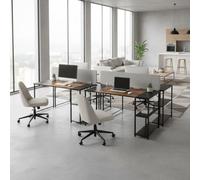 FurnitureR - Estación de Trabajo informática, Bimaterial, Metal/Madera, 2 Niveles de Almacenamiento prácticos, Ajuste de Altura, Gran Espacio de Trabajo, combinación única de marrón Retro y Negro