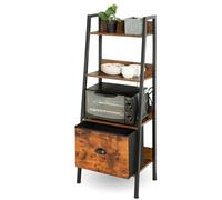 FurnitureR Estantería de Escalera de 4 Niveles, estantería Estrecha para Oficina en casa, salón, Dormitorio, Cocina, estantería de Madera con cajones, Industrial, rústico, marrón y Tinta Negra