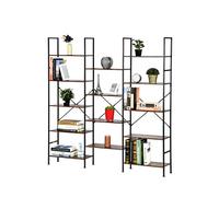 FurnitureR - Estantería y Mueble de Almacenamiento con 14 estantes, Paneles de Madera y Marco de Metal, para Sala de Estar, Dormitorio, Oficina en casa, marrón y Negro, 152 x 24 x 166 cm