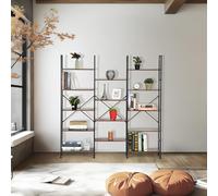 FurnitureR - Estantería y Mueble de Almacenamiento con 14 estantes, Paneles de Madera y Marco de Metal, para Sala de Estar, Dormitorio, Oficina en casa, marrón y Negro, 152 x 24 x 166 cm