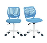 FurnitureR FR Carnation Escritorio de Oficina, Asiento de Tela, ergonómica de Estudio sin reposabrazos, Silla giratoria de Altura Ajustable, Juego de 2, Color Azul, Metal, Blue, 40x38.5x87cm
