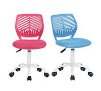 FurnitureR FR Carnation Rosa Azul Escritorio de Oficina, Asiento de Tela, ergonómica de Estudio sin reposabrazos, Silla giratoria de Altura Ajustable, Juego de 2, Metal, 40x38.5x87cm