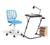 FurnitureR - Juego de 2 Juegos de Muebles, Silla Azul y Oficina Plegable Negra, diseño ergonómico, Altura y ángulo Ajustables, plástico y Metal, para el hogar y la Sala de Juegos, fácil de Mover