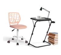 FurnitureR - Juego de 2 Juegos de Muebles, Silla Rosa y Oficina Plegable Negra, diseño ergonómico, Altura y ángulo Ajustables, plástico y Metal, para el hogar y la Sala de Juegos, fácil de Mover
