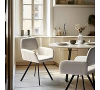 FurnitureR Juego de 2 sillas de Comedor giratorias con reposabrazos tapizado, diseño de Asiento Acolchado, para el hogar, Comedor, Cocina, Restaurante, con Patas de Metal Negro, Beige