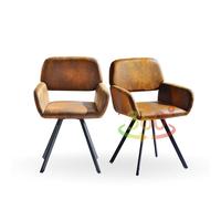 FurnitureR Juego de 2 sillas de comedor giratorias de 360°, sillas de escritorio tapizadas de gamuza sintética color marrón, sillas de oficina ergonómicas con brazos y patas de metal para el hogar,