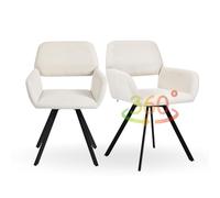 FurnitureR Juego de 2 sillas de comedor giratorias de 360°, sillas de escritorio tapizadas de tela beige crema sin ruedas, silla de oficina ergonómica con brazos y patas de metal para el hogar,