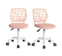 FurnitureR Juego de 2 sillas de oficina ajustables, asiento giratorio de tela, silla de trabajo ergonómica sin reposabrazos para sala de estudio, color rosa claro