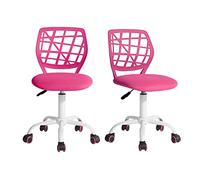 FurnitureR Juego de 2 sillas de oficina de escritorio de altura ajustable, asiento giratorio de tela, silla de trabajo ergonómica sin reposabrazos para sala de estudio, color rosa