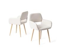 FurnitureR Juego de 2 sillas de sala de estar, elegantes sillas decorativas con asiento de tela suave y patas de metal para sala de estar, dormitorio, color beige