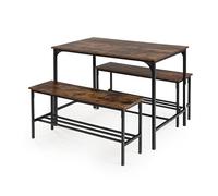 FurnitureR - Juego de 3, L110 cm, Mesa de Comedor con 2 L100 cm, Benches, Steel Frame and Wood, Ruatic Brown Industrial Style, for 4 People Dining Room Or Kitchen, Balcony, Garden