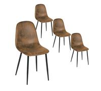 FurnitureR Juego de 4 sillas de comedor de ante sintético escandinavo vintage para comedor, cocina, sala de estar, patas negras, marrón