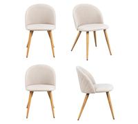 FurnitureR Juego de 4 sillas de Comedor, diseño Moderno en Forma de Concha, Tela Beige Suave con Patas de Metal, Asiento Elegante para la Cocina, 46 x 49 x 77cm