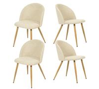 FurnitureR Juego de 4 sillas de Comedor Suaves y cómodas, Tela de Chenilla Beige con Patas de Metal, sillas de salón de Conchas para Cocina y Comedor, Tela, Beige, 46 x 49 x 77 cm