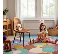 FurnitureR Juego de 4 sillas de Escritorio para niños, ergonómicas, Color marrón, Base en Cruz de Metal, Altura Regulable, para habitación Infantil y Escuela