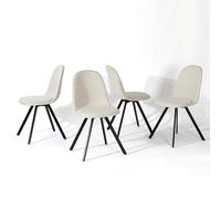 FurnitureR Juego de 4 sillas giratorias de 360°, tapizadas de tela crema, sillas ergonómicas de oficina con patas de metal para estudio en casa, color blanco crema