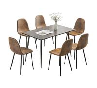 FurnitureR Juego de 6 sillas escandinavas de Metal con Revestimiento de Gamuza sintética para Cocina, Comedor, Sala de Estar, Color marrón, 40 x 38.5 x 85 cm