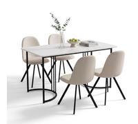 FurnitureR Juego de comedor con sillas giratorias, 5 piezas, aspecto de piedra, color beige