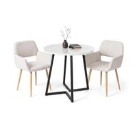 FurnitureR Juego de comedor de 80 cm de diámetro, tablero de fibra de densidad media, aspecto de mármol, con 2 sillas de tela