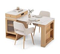 FurnitureR Juego de comedor de tablero DM con mesa extensible y 2 sillas de tela