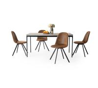 FurnitureR Juego de mesa de comedor, mesa de cocina con patrón de madera gris y 4 sillas giratorias de gamuza, mesa de cocina para comedor, sala de estar, 150 x 75 x 75 cm, escritorio gris y patas