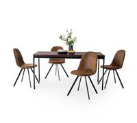FurnitureR Juego de mesa de comedor, mesa de cocina con patrón de madera vintage y 4 sillas giratorias de gamuza, mesa de cocina para comedor, sala de estar, 150 x 75 x 75 cm, escritorio marrón y