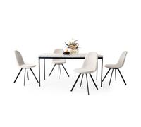 FurnitureR Juego de mesa de comedor, mesa de cocina con patrón de mármol y 4 sillas giratorias beige, mesa de cocina para comedor, sala de estar, 150 x 75 x 75 cm, escritorio blanco y patas negras +