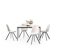 FurnitureR Juego de mesa de comedor, mesa de cocina con patrón de mármol y 4 sillas giratorias beige, mesa de cocina para comedor, sala de estar, 120 x 70 x 75 cm, escritorio blanco y patas negras +