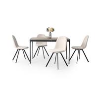 FurnitureR Juego de mesa de comedor, mesa de cocina en patrón de madera gris y 4 sillas giratorias beige, mesa de cocina para comedor, sala de estar, 120 x 70 x 75 cm, escritorio gris y patas negras +
