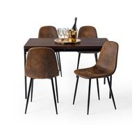 FurnitureR Juego de mesa de comedor, mesa de cocina en patrón de madera vintage y 4 sillas de gamuza, mesa de cocina para comedor, sala de estar, 120 x 70 x 75 cm, escritorio marrón y patas negras +