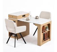 FurnitureR Juego de mesa extensible de MDF con 2 sillas giratorias de tela