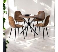 FurnitureR - Juego de Mesa Redonda de 80 cm, Tablero de Fibra de Densidad Media, diseño Vintage, 4 Piezas de imitación de Gamuza y Metal para el hogar y el café, Cocina, terraza, Bistro, jardín