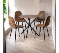 FurnitureR - Juego de Mesa Redonda de 80 cm, Tablero de Fibra de Densidad Media, diseño Vintage, 4 Piezas de imitación de Gamuza y Metal para el hogar y el café, Cocina, terraza, Bistro, jardín