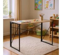 FurnitureR L100cm Mesas para niños, Mesa de Actividades manuales para el Aprendizaje y la Lectura, Desk Plegable para Ordenador, Marco de MDF y Metal, sin Montaje Necesario, Roble