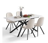 FurnitureR Mesa de comedor extensible de fibra de densidad media con aspecto de mármol con 4 sillas giratorias para comedor moderno