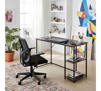 FurnitureR - Mesa de Dibujo Moderna, 120 cm, Madera y Metal, 2 Niveles de Almacenamiento, Ajuste de Altura, Bandeja de diseño Patchwork en Retro marrón y Negro, Ideal para Taller, creación o Oficina