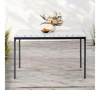 FurnitureR Mesas de comedor de jardín de imitación de mármol blanco, estilo limpio y elegante para 4 a 6 personas, bandeja de madera gruesa con estructura metálica, para terraza, patio o jardín, 120 x
