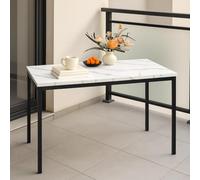 FurnitureR - Mesas de Servicio de jardín de imitación de mármol Blanco para 4 a 6 Personas, Bandeja de Madera Gruesa con Estructura metálica, para terraza, Patio, Comedor, jardín, 120 x 70 x 75 cm