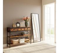 FurnitureR - Mueble de Consola de Pasillo, Estructura metálica con estantes MDF y 3 cajones no Tejidos, Mueble de Entrada con estación de Carga, versátil y Duradero para el Pasillo, 110 cm