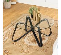 FurnitureR Muebles de Mesas de Salón, Mesa Redonda Minimalista de Vidrio Templado con Bordes Redondos Lisos, Metal Legs, para el hogar, el Salón, el Patio, el Jardín, 80 x 80 x 40 cm
