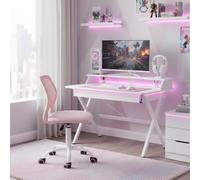 FurnitureR - Silla de Juego compacta, Respaldo Hueco de PP, Altura Ajustable, Asiento ergonómico Giratorio de Espuma, Base de Hierro de 5 Ruedas, para Lectura, Dibujo, Juego, morandi Rosa