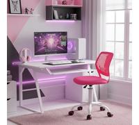 FurnitureR - Silla de Juego compacta, Respaldo Hueco de PP, Altura Ajustable, Asiento ergonómico Giratorio de Espuma, Base de Hierro de 5 Ruedas, para Lectura, Dibujo, Juegos, Caramelo Rosa Oscuro