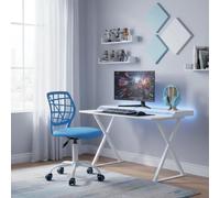 FurnitureR - Silla de Juego compacta, Respaldo Hueco de PP, Altura Ajustable, Asiento ergonómico Giratorio de Espuma, Base de Hierro de 5 Ruedas, para Lectura, Dibujo, Juegos, Macaron Azul