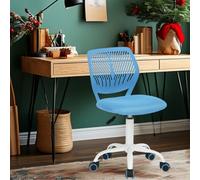 FurnitureR Silla de Trabajo para Adolescentes y niñas, giratoria de 360 Grados, Baja y Media de Malla de Polipropileno, Asiento Trasero de Tela, Altura Ajustable, Ruedas rodantes, Tela Azul